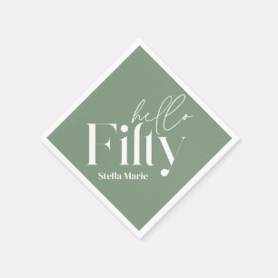 Modern minimal sage green simple 50th birthday napkins
