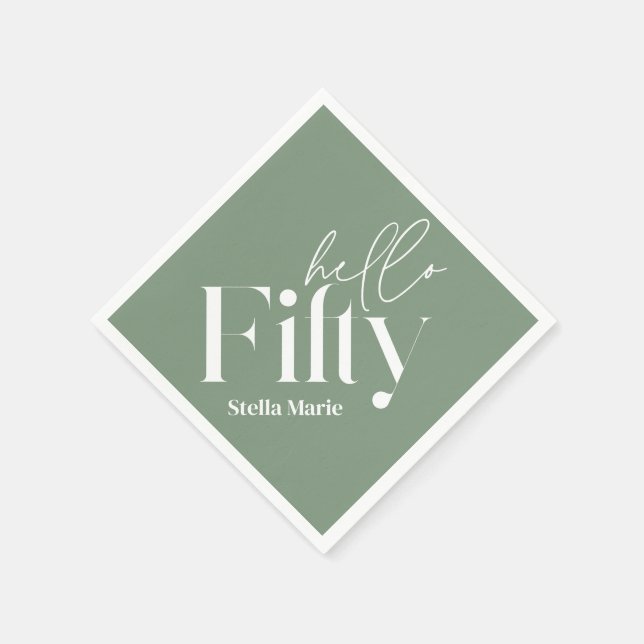 Modern minimal sage green simple 50th birthday napkins (Corner)