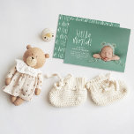 Modern minimal sage green typography photo announcement<br><div class="desc">Hello world hand written modern minimal photo birth announcement. Modern graphic marker pen typography design. Sage green background color can be changed.</div>