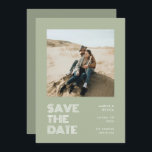 Modern Minimal Sage Green Typography Photo Wedding Save The Date<br><div class="desc">Modern Minimal Sage Green Bold Typography Photo Wedding Save the Date Invitation Card</div>