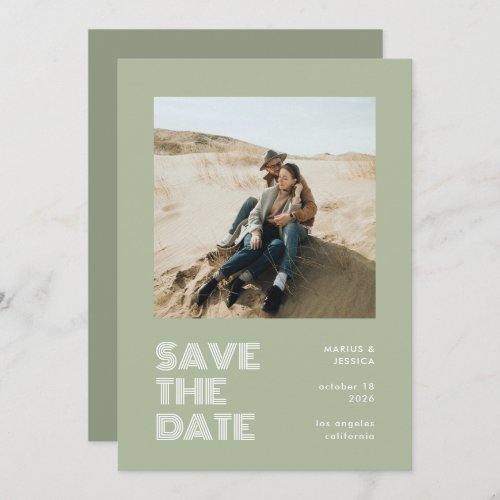 Modern Minimal Sage Green Typography Photo Wedding Save The Date