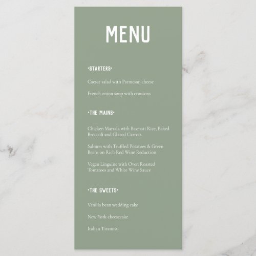 Modern Minimal Sage Green Typography Wedding Menu