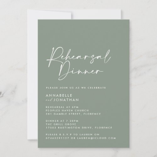 Modern Minimal sage green Wedding Rehearsal Dinner Invitation