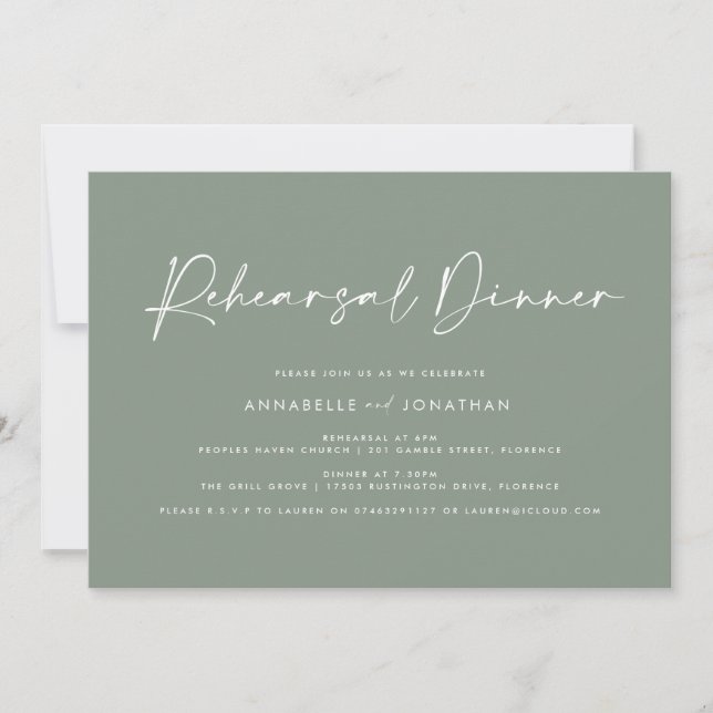 Modern Minimal sage green Wedding Rehearsal Dinner Invitation (Front)