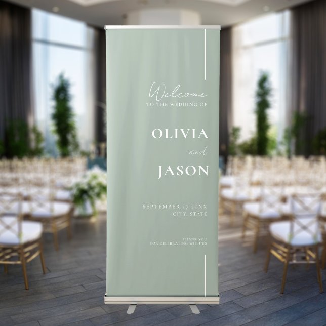 Modern Minimal Sage Green Wedding Welcome Retractable Banner (Creator Uploaded)