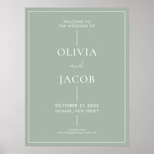 Modern Minimal Sage Green Wedding Welcome Sign (Front)
