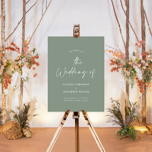 Modern minimal sage green welcome wedding decor foam board