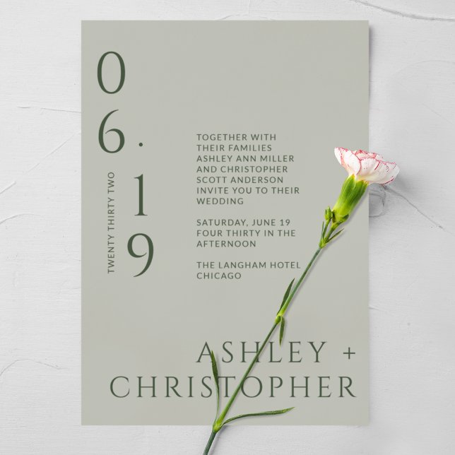 Modern Minimal Sage & Moss Split Date Wedding Invitation (Creator Uploaded)