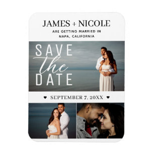 Modern Minimal Save the Date Wedding 3 Photos Magnet