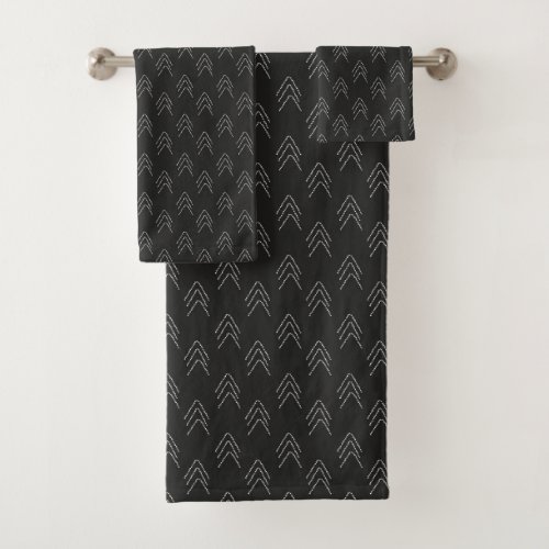 Modern Minimal Scandi Black and White Pine Tree Bath Towel Set