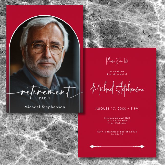Modern Minimal Scarlet Red Retirement Party Foil Invitation (Modern Minimal Scarlet Red Foil Retirement Party Foil Invitation)