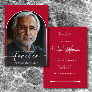 Modern Minimal Scarlet Red Retirement Party Foil Invitation