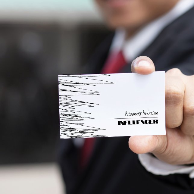 Modern Minimal Scribble Black And White QR Code Business Card (Modern Minimal Scribble Black And White QR Code Business Card)