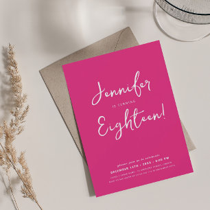 Modern Minimal Script 18th Birthday Party Hot Pink Invitation