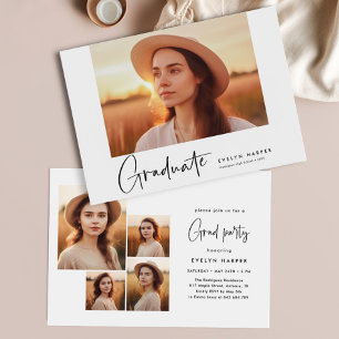 Modern Minimal Script 5 Photo Collage Graduation Invitation