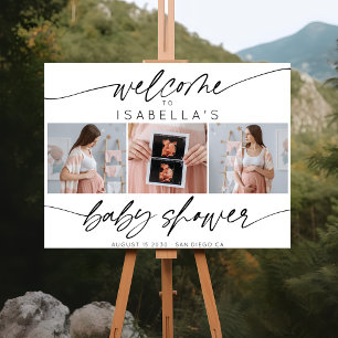 Modern Minimal Script Baby Shower 3 Photo Welcome  Foam Board