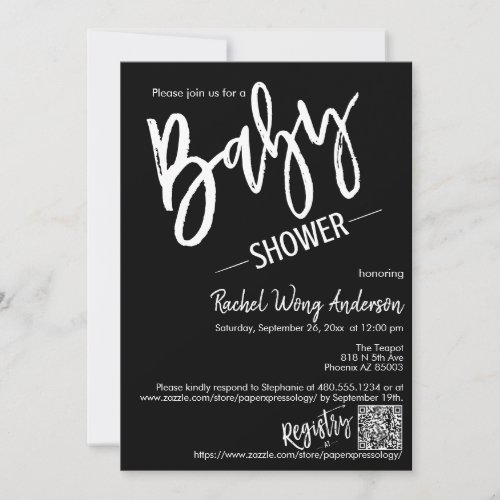 Modern Minimal Script Baby Shower QR Code Photo Invitation