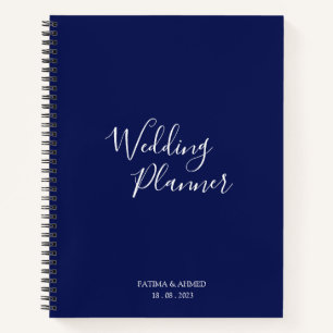 Modern Minimal Script Blue Muslim Wedding Planner Notebook