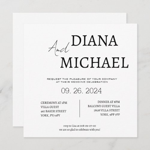 Modern Minimal Script Bold White Wedding Custom  Invitation