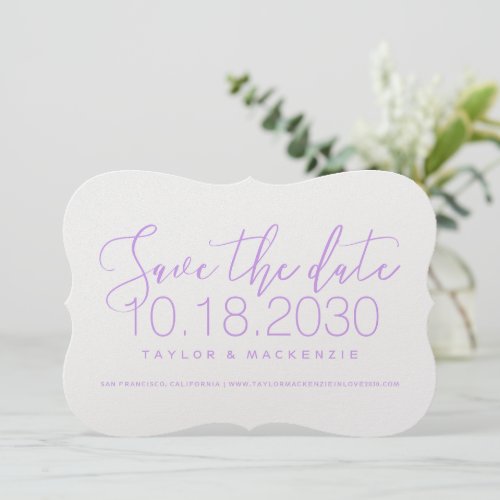 Modern Minimal Script Bracket Lilac Save the Date 