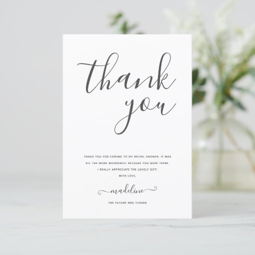 Modern Minimal Script Bridal Shower Thank You Card | Zazzle