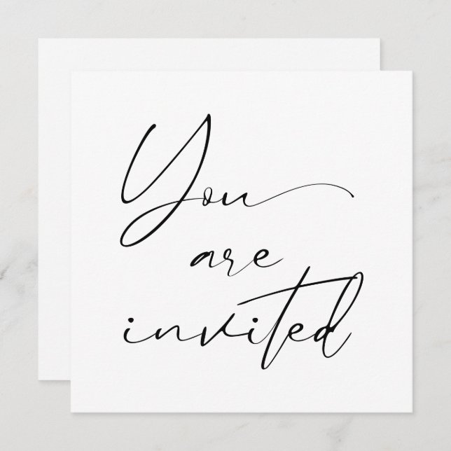 Modern Minimal Script Calligraphy Black Wedding  Invitation (Front/Back)