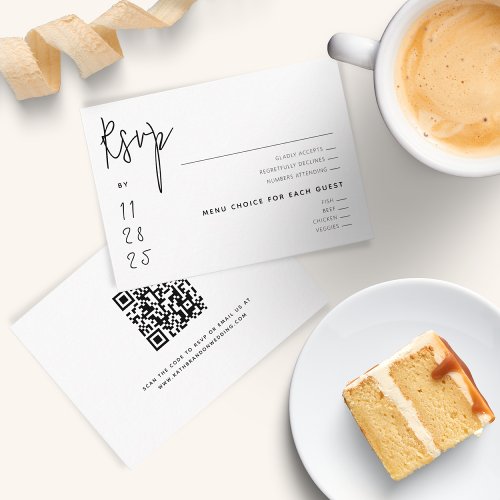 Modern Minimal Script Calligraphy QR Code RSVP Enclosure Card