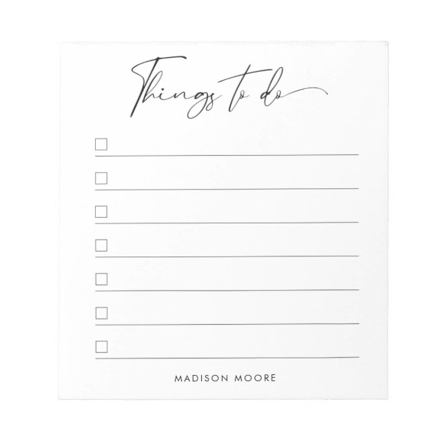 Modern Minimal Script Calligraphy To do list  Notepad (Front)