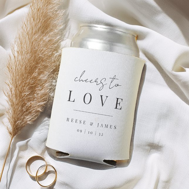 Modern Minimal Script Cheers to Love Wedding Favor Can Cooler (Creator Uploaded)