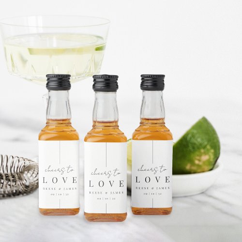 Modern Minimal Script Cheers to Love Wedding Liquor Bottle Label