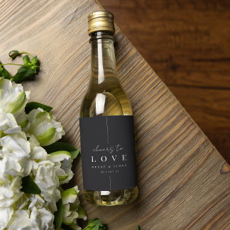 Modern Minimal Script Cheers to Love Wedding Wine Label