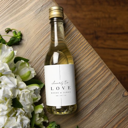 Modern Minimal Script Cheers to Love Wedding Wine Label