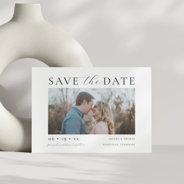 Modern Minimal Script Couple Photo Wedding Save The Date (Creator Uploaded)