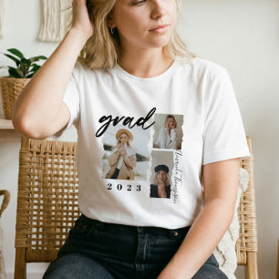 Modern Minimal Script Custom Grad Photo Collage T-Shirt