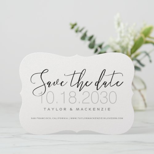 Modern Minimal Script Die_Cut Bracket Shape Save The Date