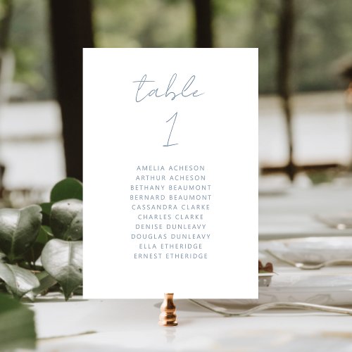 Modern Minimal Script Dusty Blue Wedding Table Number