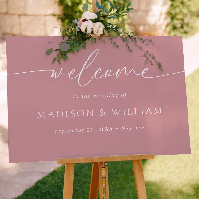 Modern Minimal Script Dusty Pink Wedding Welcome Poster (Creator Uploaded)