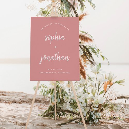 Modern Minimal Script Dusty Rose Wedding Welcome Foam Board