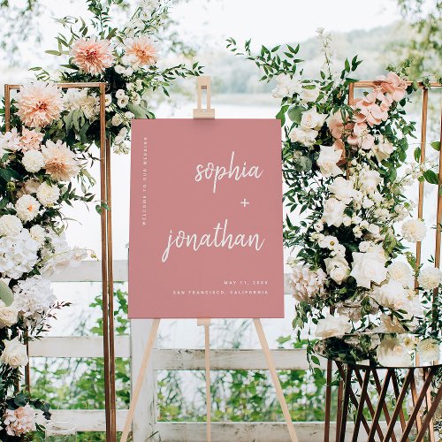 Modern Minimal Script Dusty Rose Wedding Welcome Foam Board