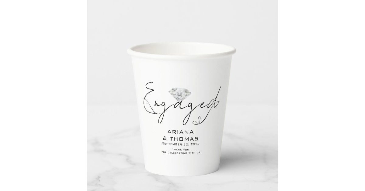 Scripted Cups Modern Minimal Script Engagement Party Paper Cups | Zazzle