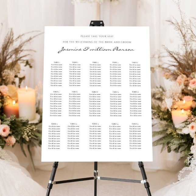 Modern minimal script fifteen table seating chart  foam board (wedding seating chart )