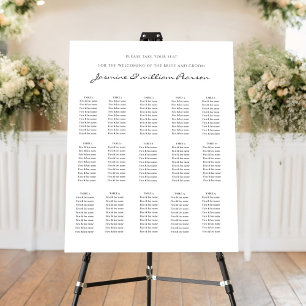 Modern minimal script fifteen table seating chart foam board