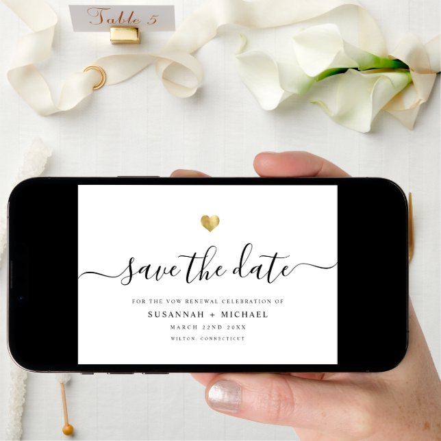 Modern Minimal Script Gold Vow Renewal Save The Date (Front Digital)