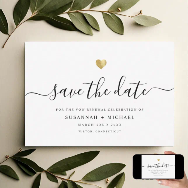 Modern Minimal Script Gold Vow Renewal Save The Date | Zazzle