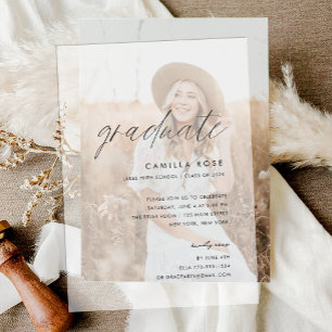 Modern Minimal Script Graduate Party Vellum Invitations