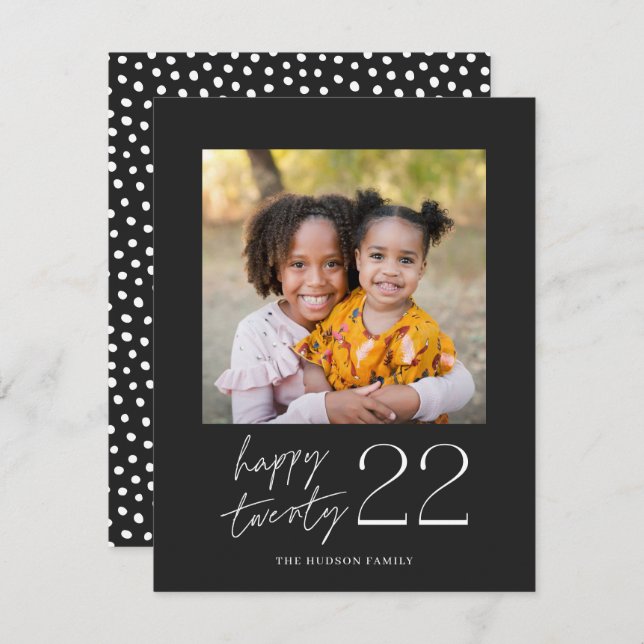 Modern Minimal Script Happy 2022 Photo Holiday Car (Front/Back)