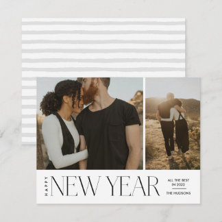 Modern Minimal Script Happy New Year Photo Holiday Card