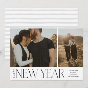 Modern Minimal Script Happy New Year Photo Holiday Card