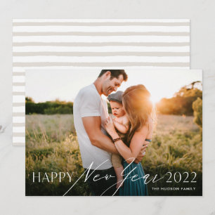 Modern Minimal Script Happy New Year Photo Holiday Card
