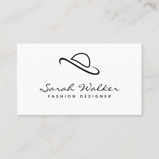 Modern Minimal Script Hat Custom Business Card (Front)